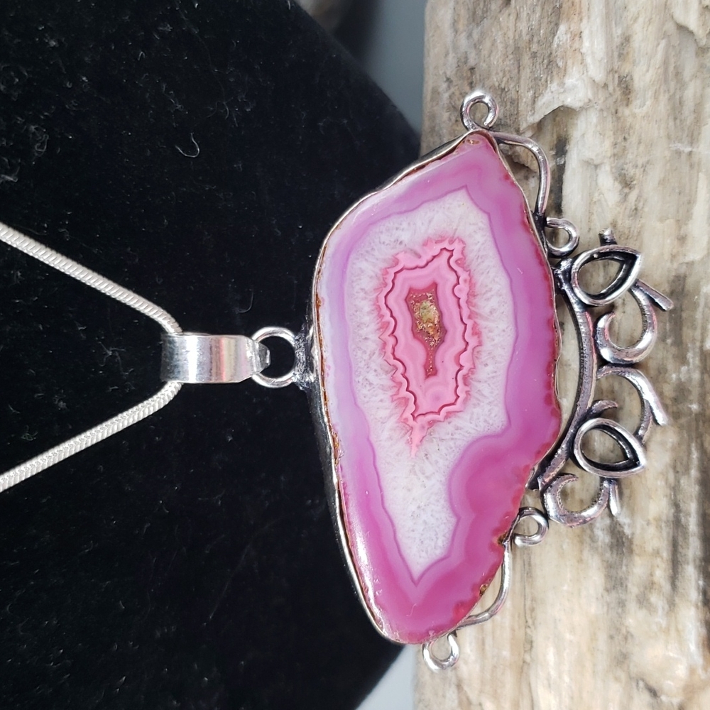 Pretty pink agate geode pendant